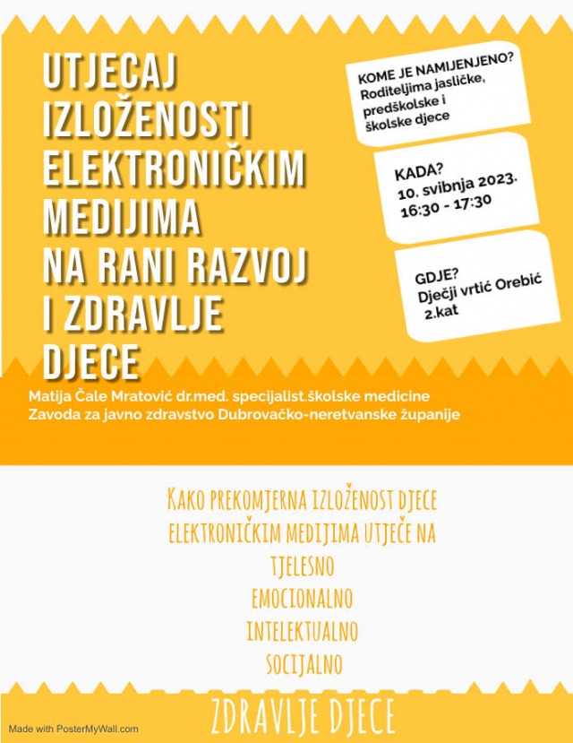 Predavanje Utjecaj izloženosti elektroničkim medijima na rani razvoj i zdravlje djece